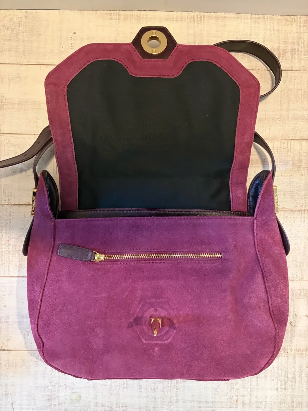 Rachel Zoe Purple Suede Turn-Lock Shoulder Bag